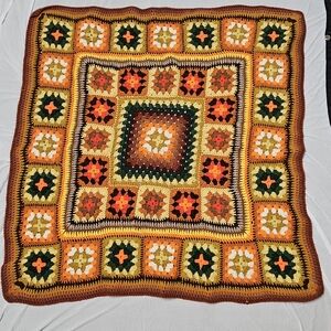 Vintage Multicolor Crochet Granny Square Afghan 45 by 45